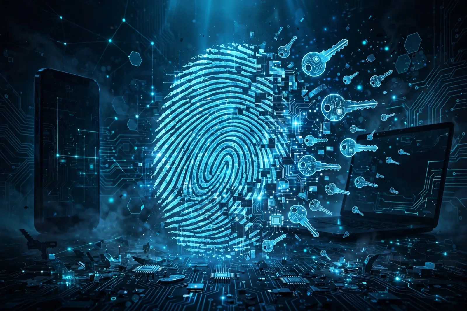 Illustration of a passkey replacing passwords concept